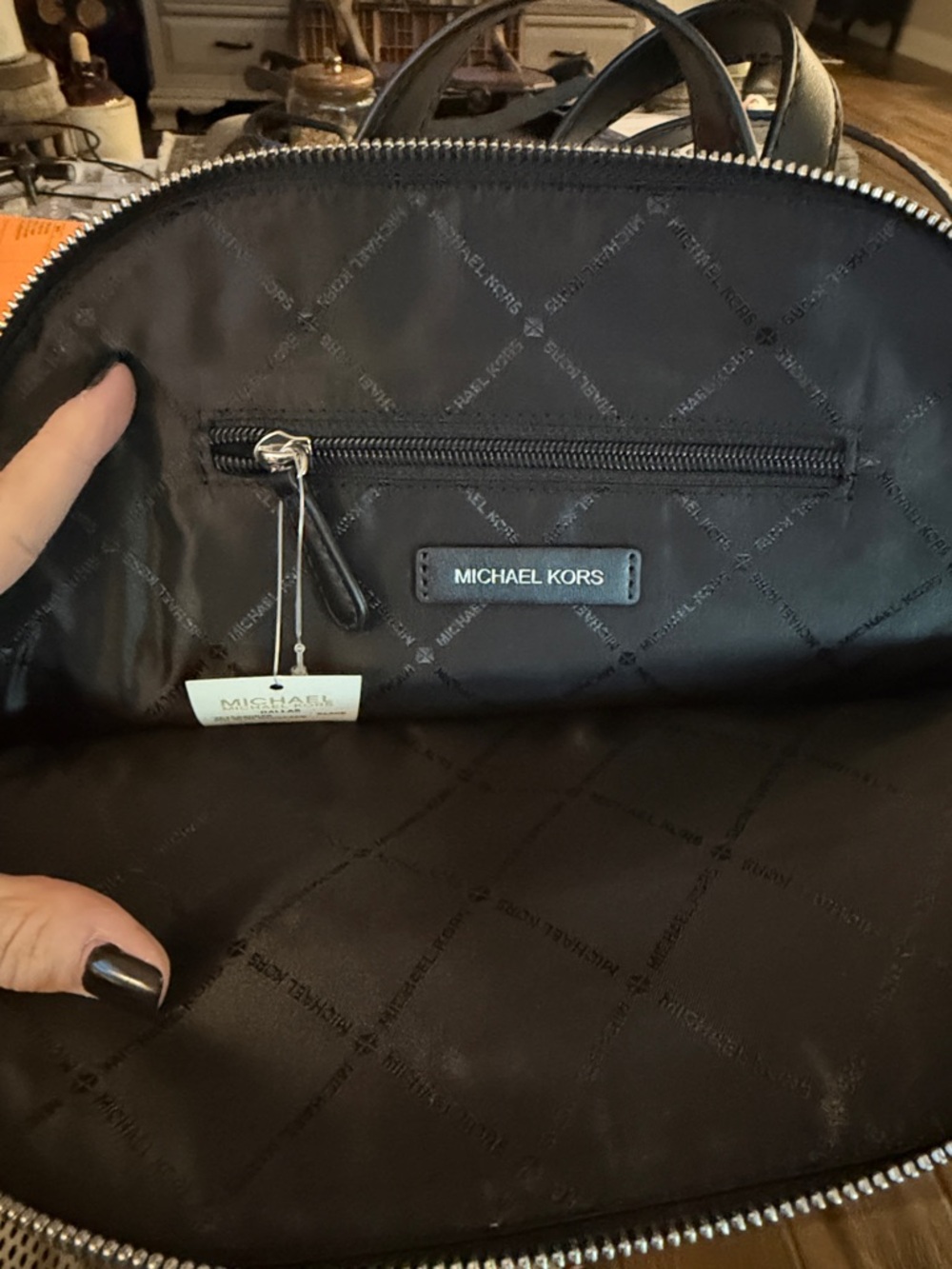 Michael Kors Black and Charcoal MK Logo Dome Backpack - Picture 3 of 3